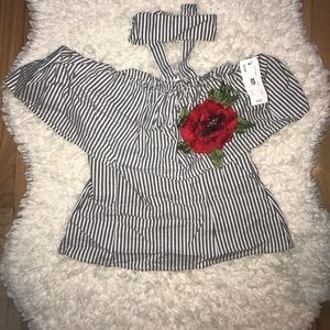 NWT Off the Shoulder Striped Top with Choker!